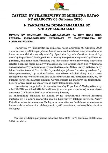 conseil des ministre 03 oct 2020